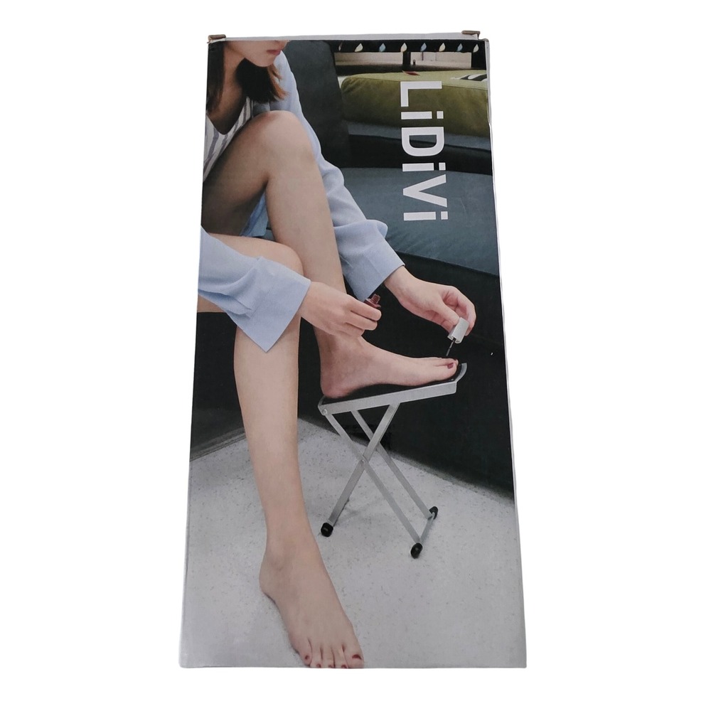 LIDIVI Pedicure Foot Rest Stool Adjustable Foldable Silver Black Nail Care Stand